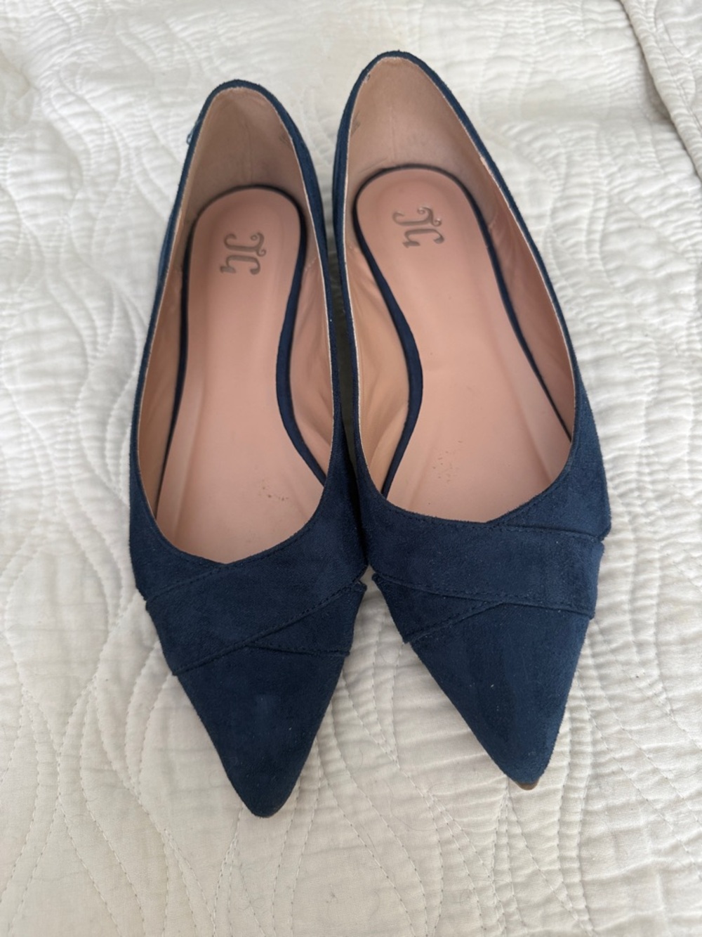 Pointed Navy Suede-Look Women’s Flats